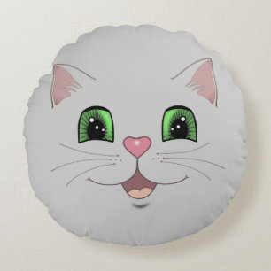 Grappig, schattig kattengezicht op zilvergrijs rond kussen