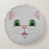 Grappig, schattig kattengezicht op zilvergrijs rond kussen (Achterkant)