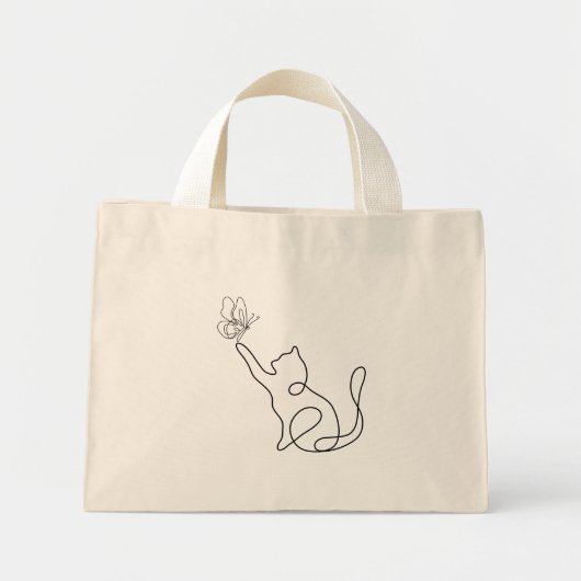 Grappig schattig kattenspel met een vlinder mini tote bag (Voorkant)