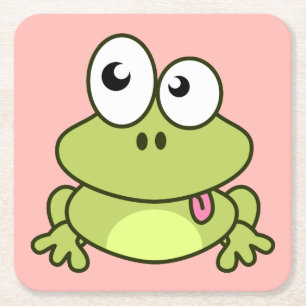Grappig schattig kikker cartoon roze meisje kartonnen onderzetters