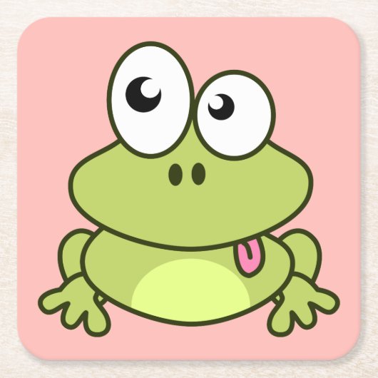Grappig schattig kikker cartoon roze meisje kartonnen onderzetters (Voorkant)