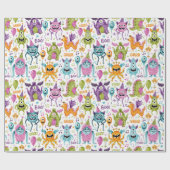 Grappig schattig klein monster verjaardagsfeest cadeaupapier (Vlak)