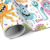 Grappig schattig klein monster verjaardagsfeest cadeaupapier (Rol Hoek)