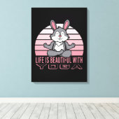 Grappig schattig konijn met yoga. canvas afdruk (Insitu (Houten vloer))