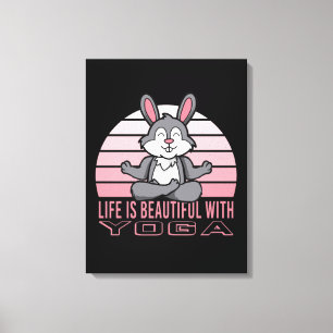 Grappig schattig konijn met yoga. canvas afdruk