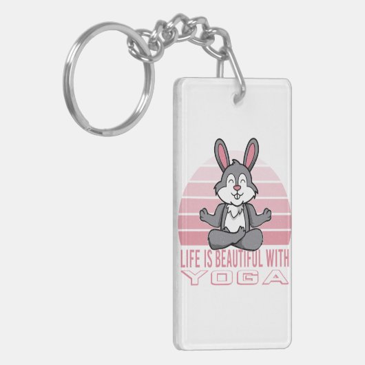 Grappig schattig konijn met yoga. sleutelhanger (Voorkant Links)