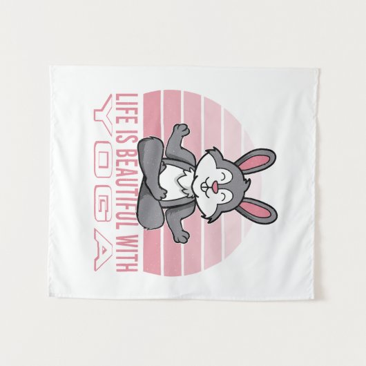 Grappig schattig konijn met yoga. wandkleed (Voorkant (horizontaal))