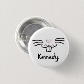 Grappig schattig konijnengezicht aangepaste naam p ronde button 3,2 cm (Voorkant /achterkant)