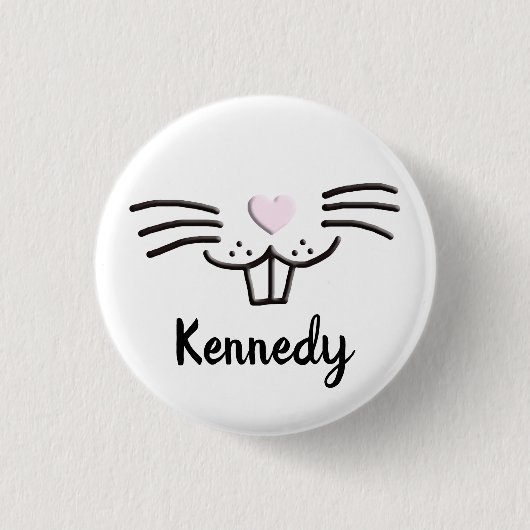 Grappig schattig konijnengezicht aangepaste naam p ronde button 3,2 cm (Voorkant)