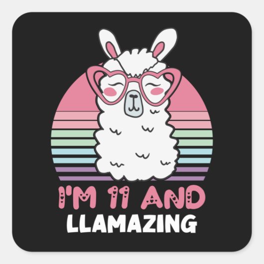 Grappig Schattig Llama 11e verjaardagscadeau voor  Vierkante Sticker (Voorkant)