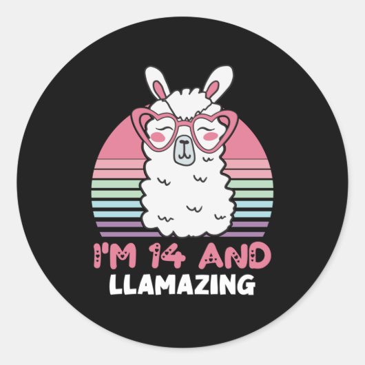 Grappig Schattig Llama 14e verjaardagscadeau voor  Ronde Sticker (Voorkant)