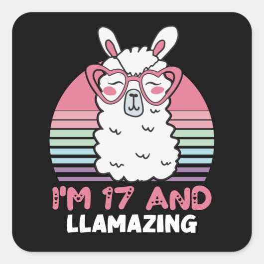 Grappig Schattig Llama 17e verjaardagscadeau voor Vierkante Sticker (Voorkant)