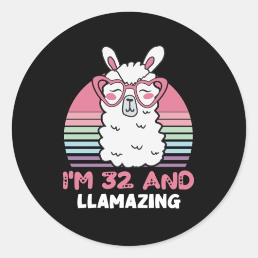 Grappig Schattig Llama 32e verjaardagscadeau voor Ronde Sticker (Voorkant)
