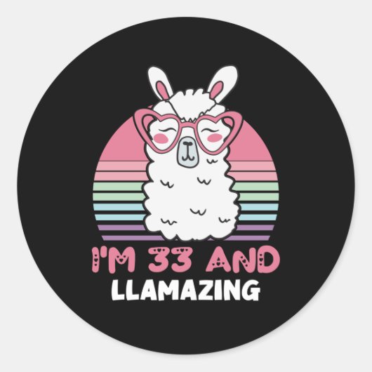 Grappig Schattig Llama 33e verjaardagscadeau voor  Ronde Sticker (Voorkant)