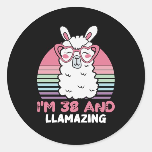 Grappig Schattig Llama 38e verjaardagscadeau voor Ronde Sticker (Voorkant)