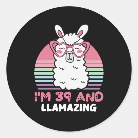Grappig Schattig Llama 39e verjaardagscadeau voor Ronde Sticker (Voorkant)