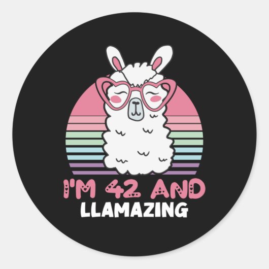 Grappig Schattig Llama 42e verjaardagscadeau voor  Ronde Sticker (Voorkant)