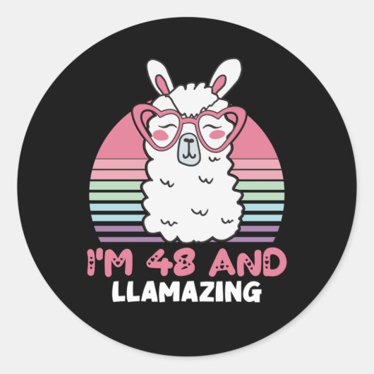 Grappig Schattig Llama 48e verjaardagscadeau voor  Ronde Sticker (Voorkant)