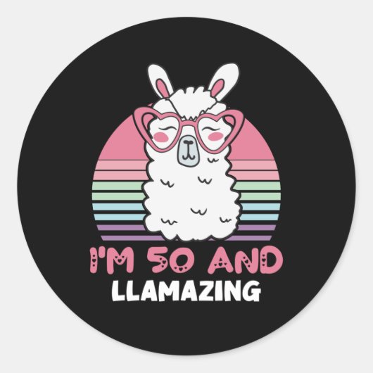 Grappig Schattig Llama 50ste verjaardagscadeau voo Ronde Sticker (Voorkant)