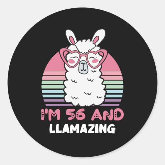 Grappig Schattig Llama 56e verjaardagscadeau voor  Ronde Sticker (Voorkant)