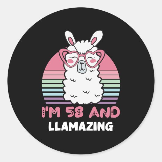 Grappig Schattig Llama 58e verjaardagscadeau voor  Ronde Sticker (Voorkant)