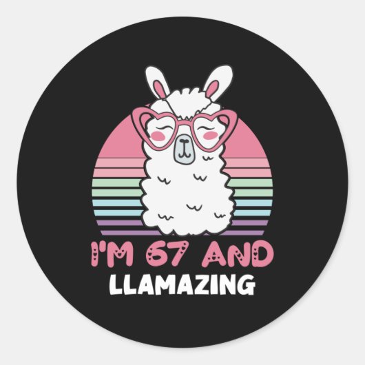Grappig Schattig Llama 67e verjaardagscadeau voor Ronde Sticker (Voorkant)