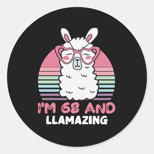 Grappig Schattig Llama 68e verjaardagscadeau voor Ronde Sticker (Voorkant)