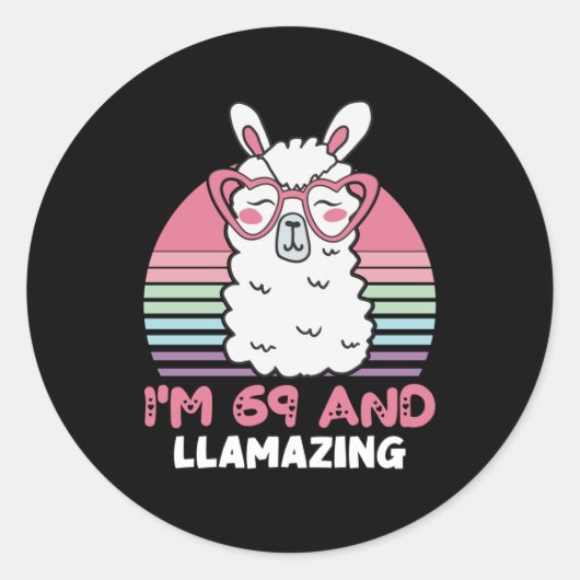 Grappig Schattig Llama 69e verjaardagscadeau voor  Ronde Sticker (Voorkant)