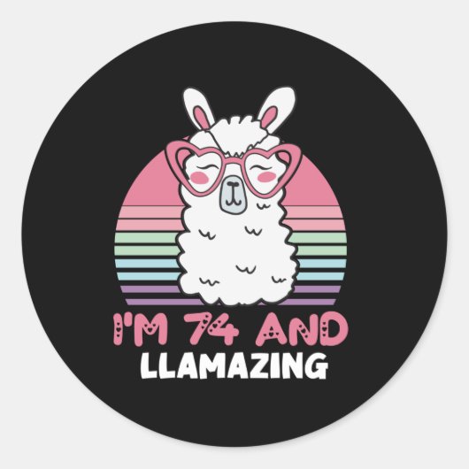 Grappig Schattig Llama 74e verjaardagscadeau voor  Ronde Sticker (Voorkant)