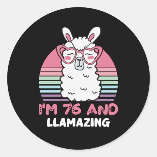 Grappig Schattig Llama 76e verjaardagscadeau voor  Ronde Sticker (Voorkant)