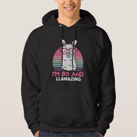 Grappig Schattig Llama 80ste verjaardagscadeau voo Hoodie (Voorkant)