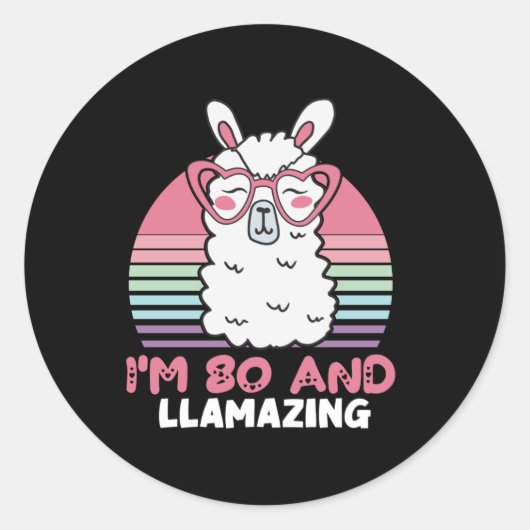 Grappig Schattig Llama 80ste verjaardagscadeau voo Ronde Sticker (Voorkant)