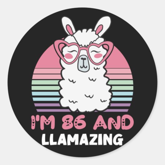 Grappig Schattig Llama 86e verjaardagscadeau voor Ronde Sticker (Voorkant)