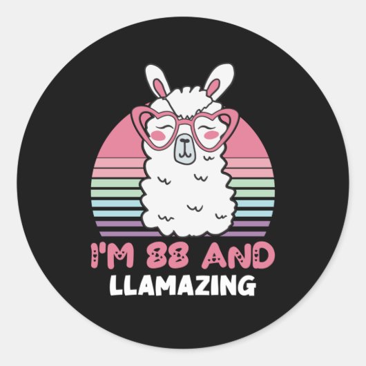 Grappig Schattig Llama 88e verjaardagscadeau voor  Ronde Sticker (Voorkant)