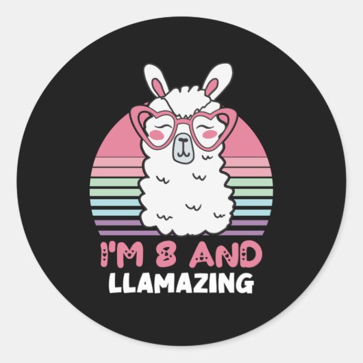 Grappig Schattig Llama 8e verjaardagscadeau voor m Ronde Sticker (Voorkant)