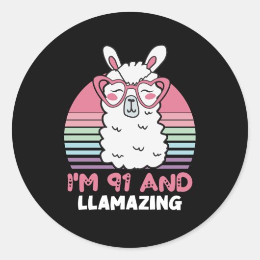 Grappig Schattig Llama 91ste verjaardagscadeau voo Ronde Sticker (Voorkant)