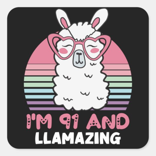 Grappig Schattig Llama 91ste verjaardagscadeau voo Vierkante Sticker (Voorkant)