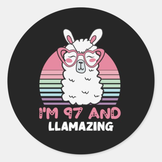Grappig Schattig Llama 97e verjaardagscadeau voor Ronde Sticker (Voorkant)