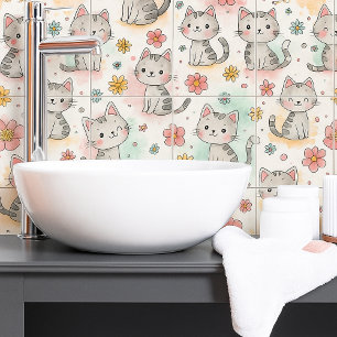 Grappig schattig pastel kat kawaii naadloos patroo tegeltje