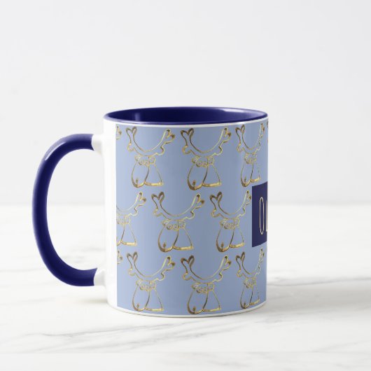 Grappig schattig rendierpatroon Elegant blauw faux Mok (Links)