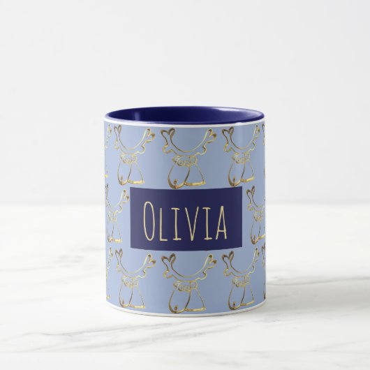 Grappig schattig rendierpatroon Elegant blauw faux Mok (Midden)