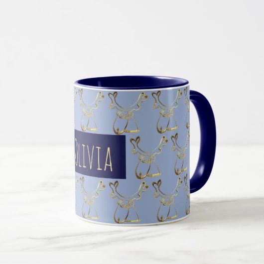 Grappig schattig rendierpatroon Elegant blauw faux Mok (Voorkant rechts)