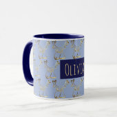 Grappig schattig rendierpatroon Elegant blauw faux Mok (Voorkant links)