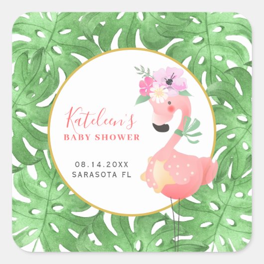 Grappig schattig roze flamingo baby shower blush v vierkante sticker (Voorkant)