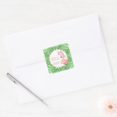 Grappig schattig roze flamingo baby shower blush v vierkante sticker (Envelop)