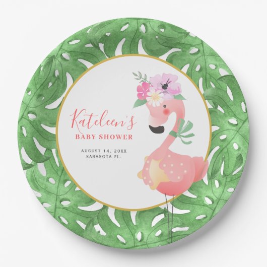 Grappig schattig roze flamingo baby shower papier  papieren bordje (Voorkant)