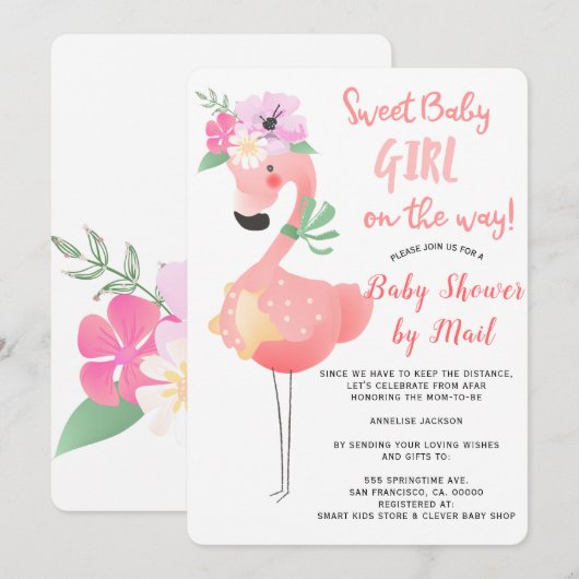 Grappig schattig roze flamingo baby shower per mai kaart (Voorkant / Achterkant)
