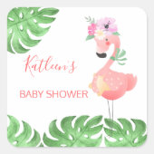 Grappig schattig roze flamingo baby shower vierkante sticker (Voorkant)