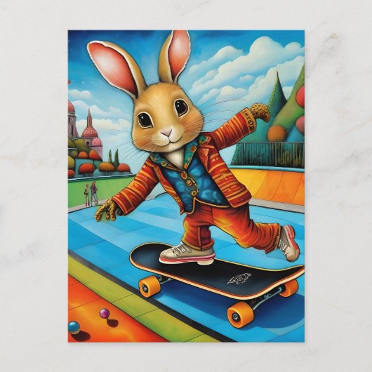 Grappig Schattig Skateboarden Bruin Konijn Briefkaart (Voorkant)