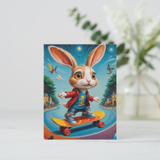 Grappig Schattig skateboarden konijn Briefkaart (Staand voorkant)